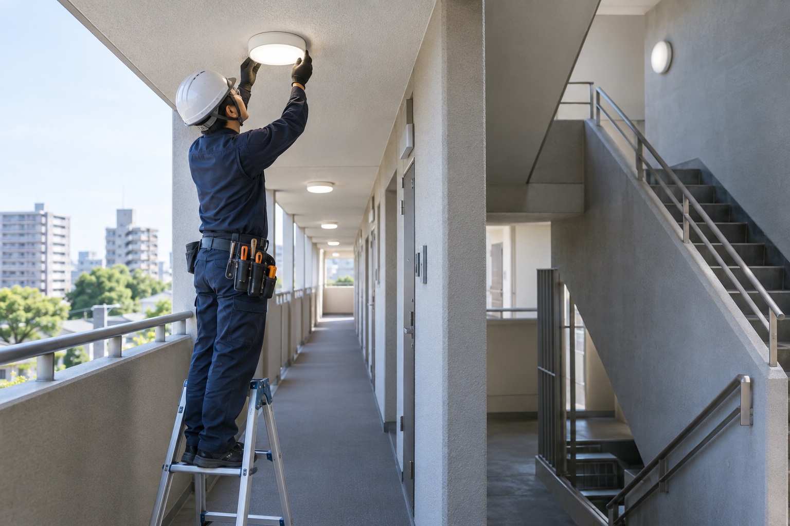 マンション共用部の照明をLED化するときの確認ポイントのイメージ